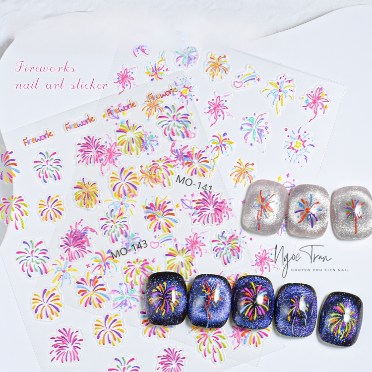 Sticker Lụa Nổi 5D | Pháo Hoa Tết 2024 | Hình Dán Móng Tay