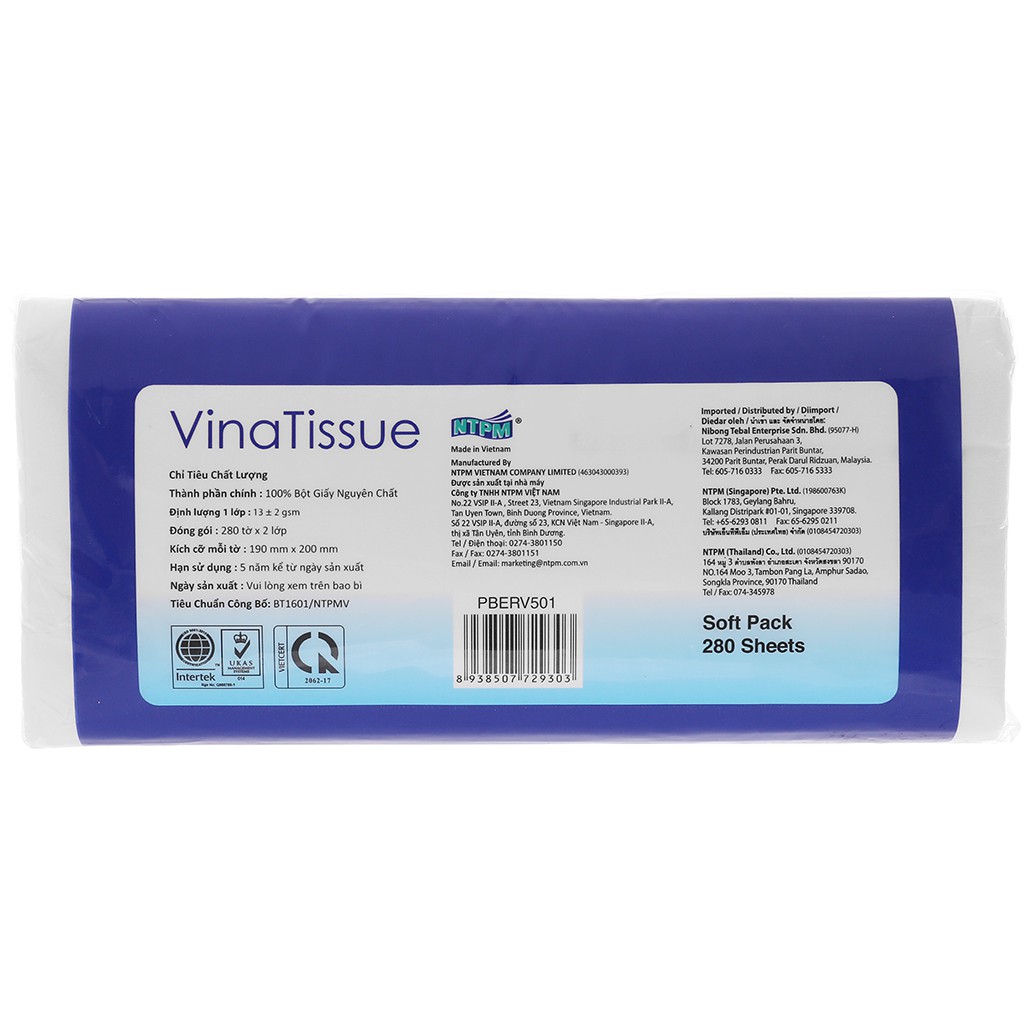 Combo 10 gói Khăn giấy lụa rút PREMIER VinaTissue 2 lớp gói 280 tờ