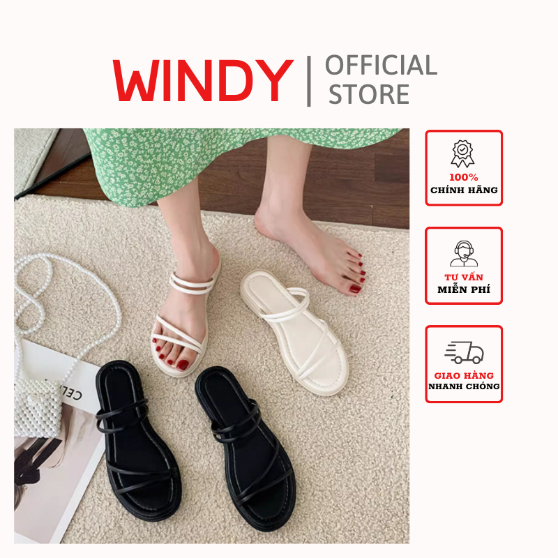 Dép Sandal Nữ MYSSTORE Đế Băng Dây Quai Đôi Basic Da Mềm Êm Chân DD-1233