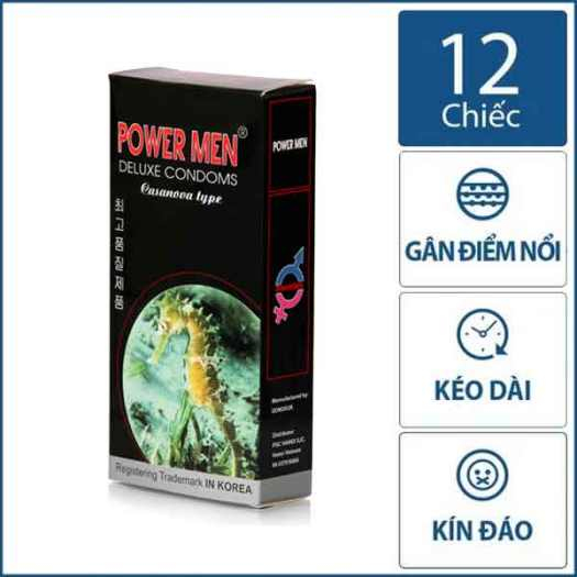 Bao cao su siêu mỏng Power Men Cá Ngựa, bcs siêu mỏng kéo dài thời gian