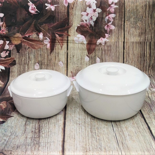 Thố sứ trắng có nắp Minh Long 18, 22cm - thố sứ trắng có nắp Minh Long