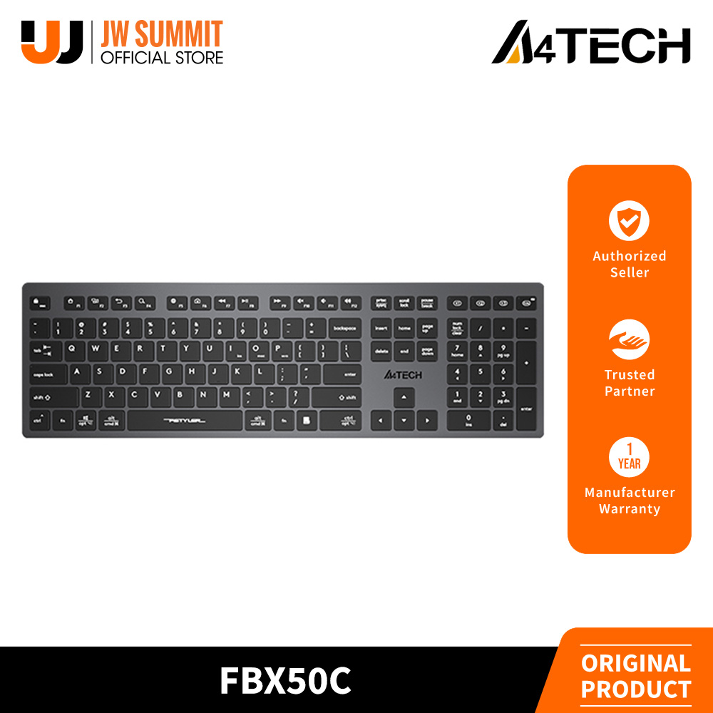 A4Tech FBX50C Bluetooth & 2.4G Wireless, Smooth Scissor Switch Keys, Ultraslim Keycaps