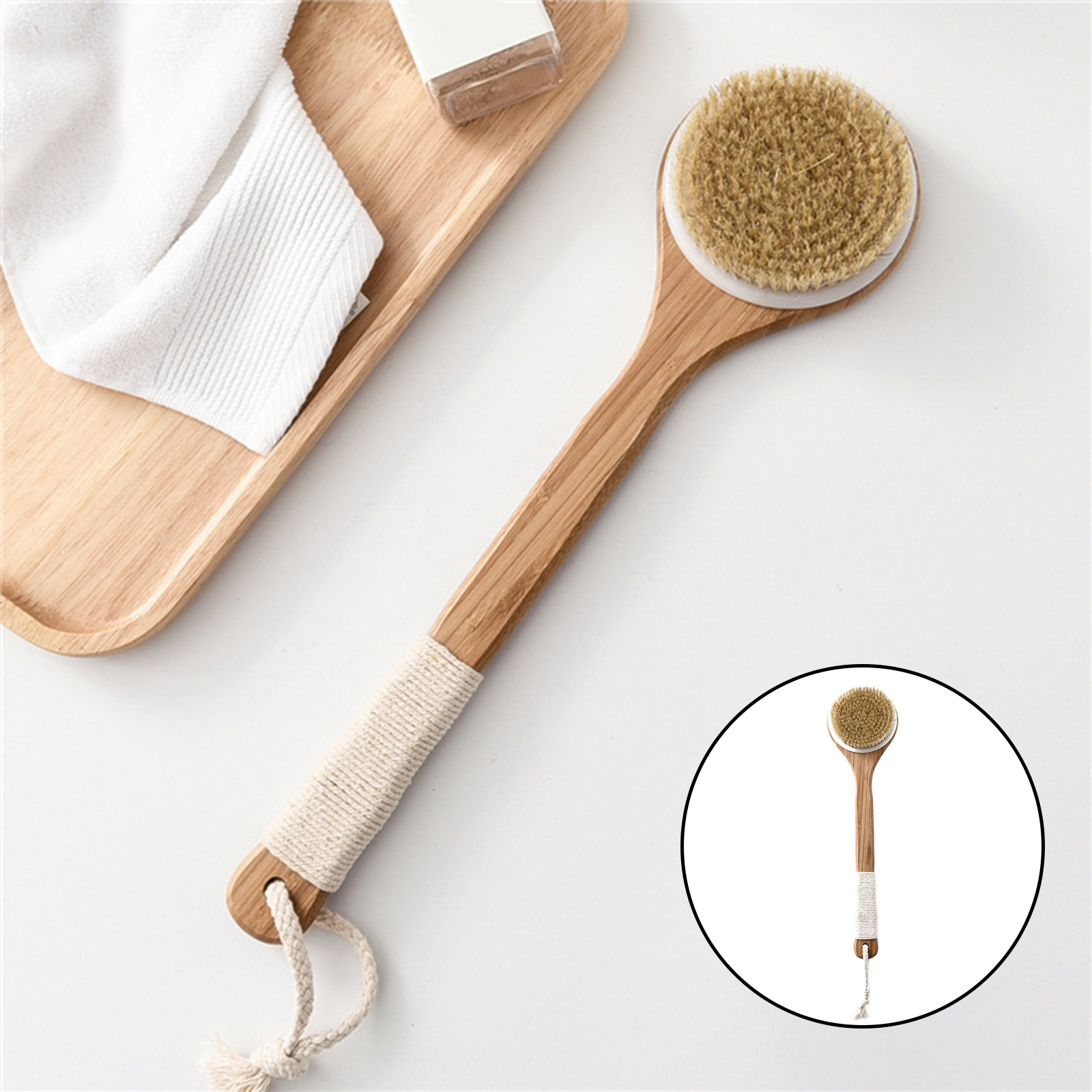 Cuticate khô Spa da cọ tắm cơ thể chà lưng công cụ cán gỗ dài