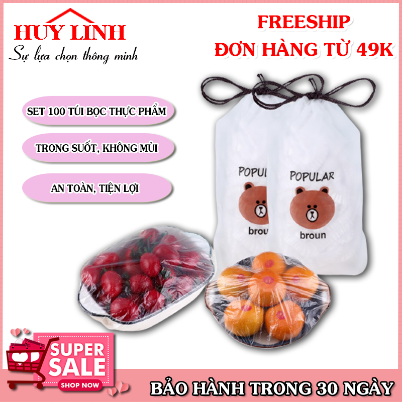 [ TẶNG MÓC TREO] Combo 100 Màng Bọc Thực Phẩm Có Chun Co Giãn Tái Sử Dụng, Sét 100 Chiếc Màng Bọc Thực Phẩm Bo Chun, Màng PE An Toàn Với Thực Phẩm, Túi Trùm Thực Phẩm, Đồ Dùng Nhà Bếp, Huy Linh