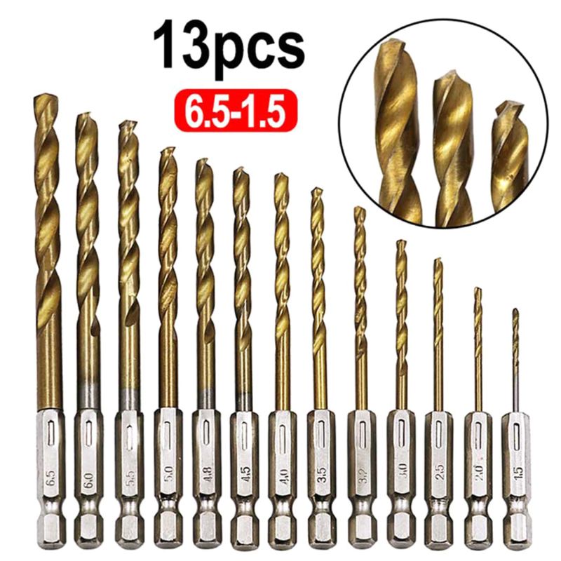 ✪ 13pcs/set 1.5-6.5mm hss high speed steel for titanium coated 1/4 hex shank drill