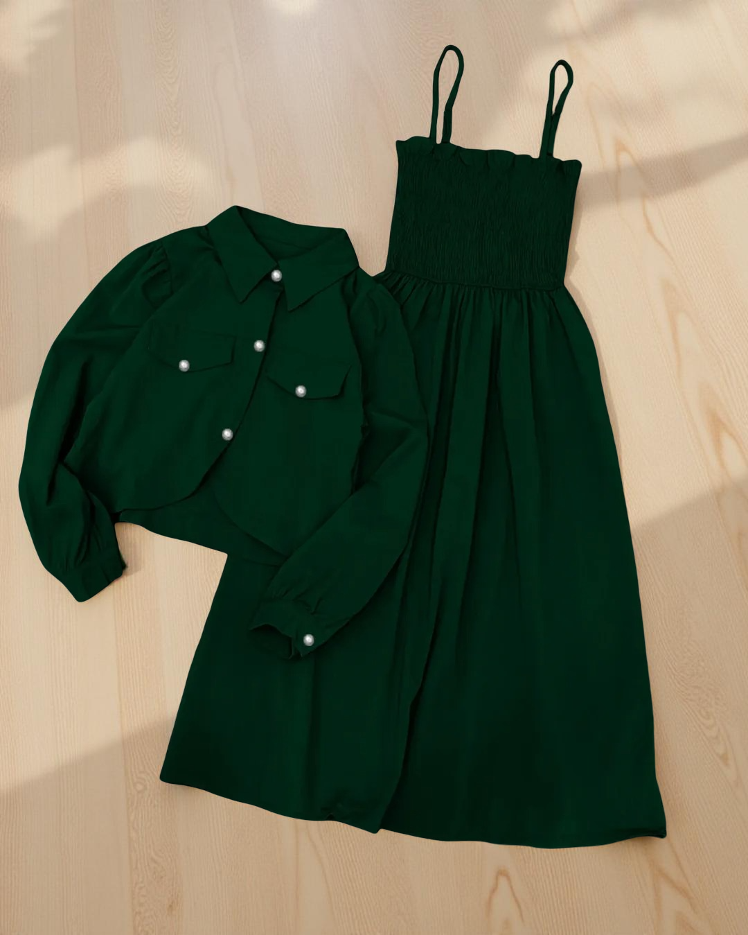 Kaaj Button Coati with Gazzer Romper Frock - 2 Piece Dress for Girls & Women | Summer Collection 2025 | Eid Special | Casual & Party Wear. 
