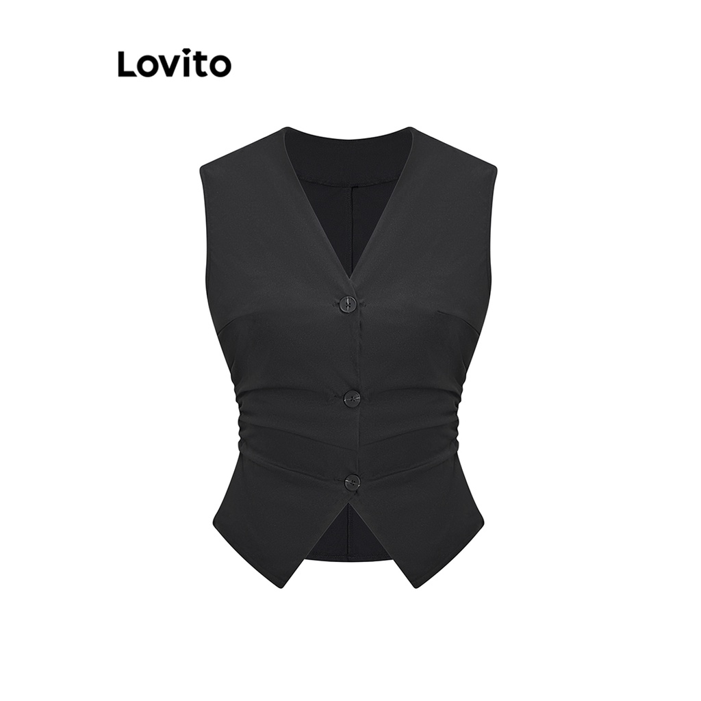 Lovito Casual Plain Ruched Hanky Hem Tank Top for Women L62ED045 (White/ Black) Lovito Tank Top, Women's Fashion, Tops, Shirts on Carousell