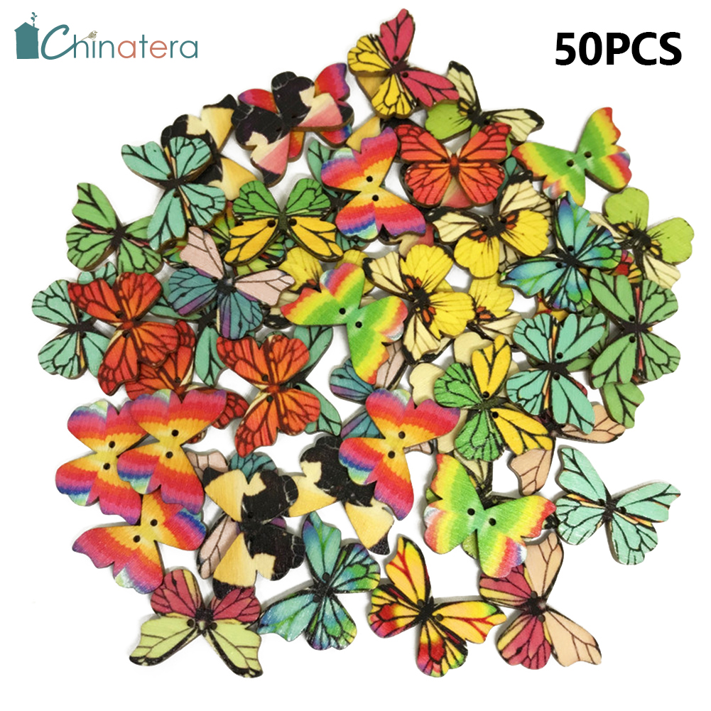 [Chinatera] 50pcs Wooden Butterfly Sewing Buttons DIY Knitting Garment Clothes Decor