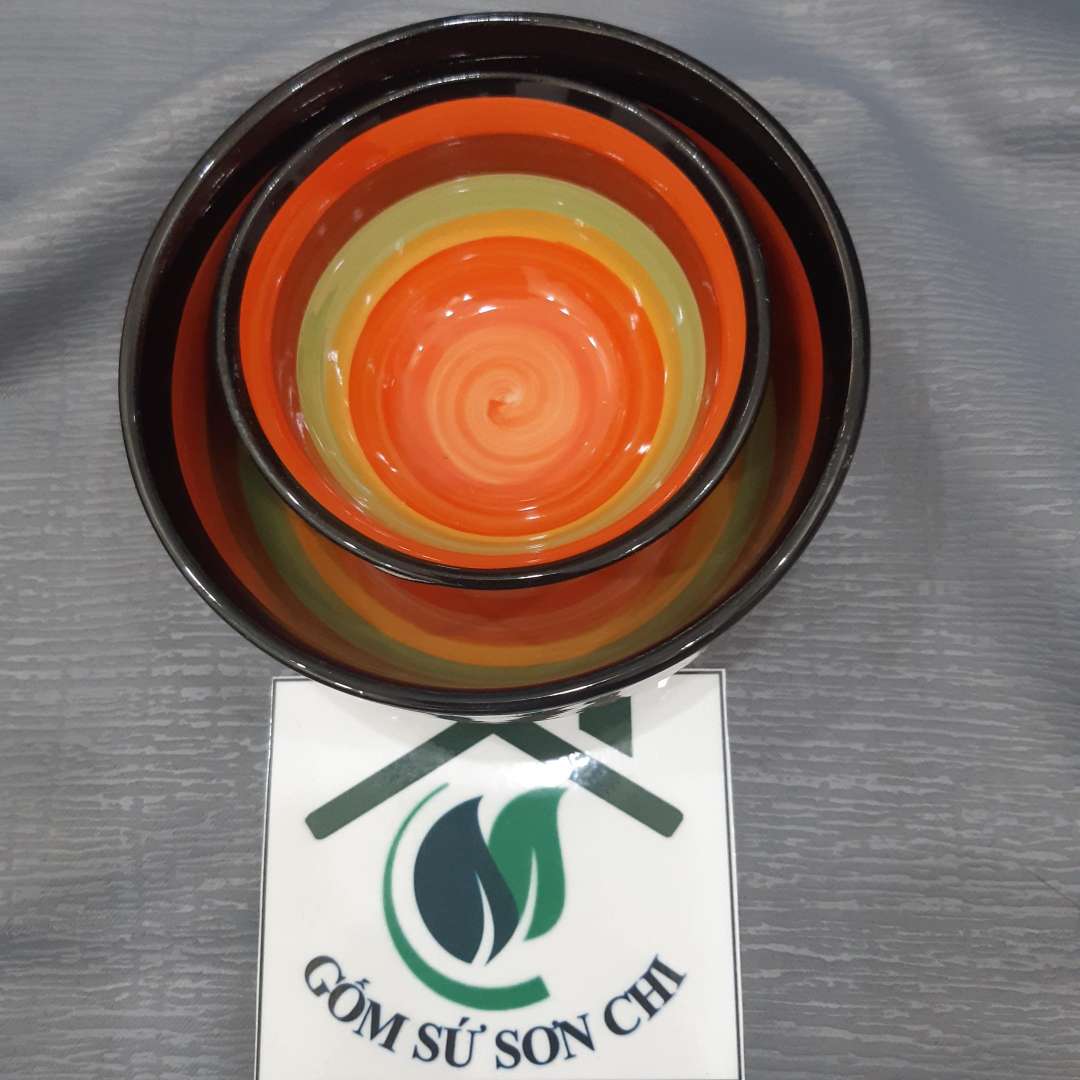 Bộ 12 món gốm sứ tô chén dĩa cầu vòng (gồm 3 chén cơm, 4 size dĩa, 3 size tô, 1 tương, 1 chấm)