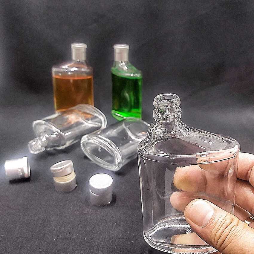 glass bottle 100ML - Flat - No. 6 design - 2 bottles