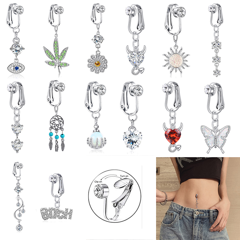 1Pc Fake Belly Button Ring Fake Clip On Belly Piercing Non