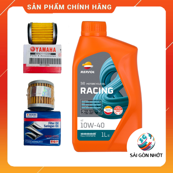 Dầu nhớt tổng hợp repsol racing 10w40 4t 1l phiên bản 2022 + lọc nhớt suzuki, yamaha - chính hãng