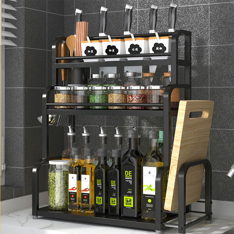 Kitchen seasoning rack shelf table multi-functional tool holder multi-layer seasoning oil, salt, sauce and vinegar bottles and cans storage rack