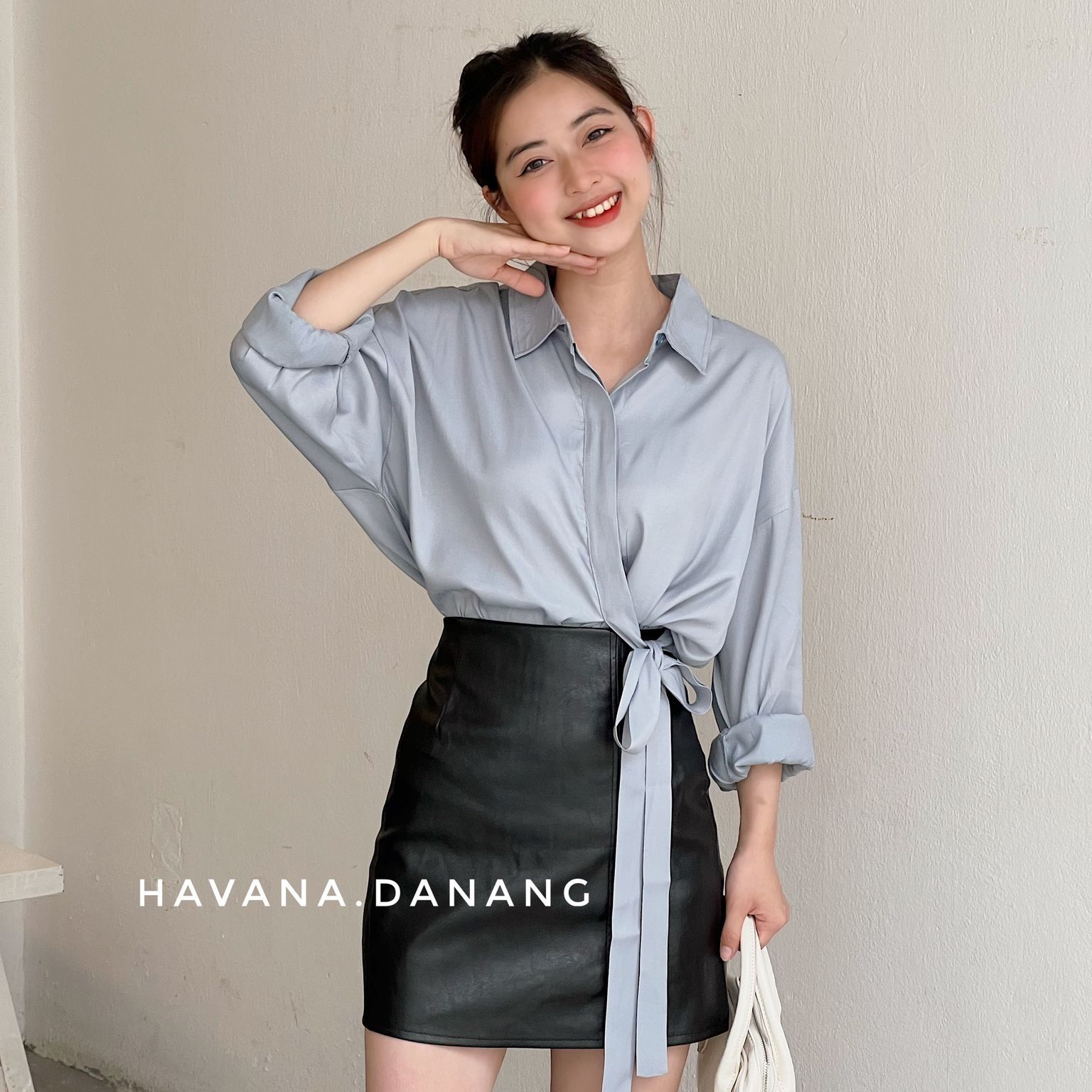 Áo sơ mi lụa nữ dài tay, sơ mi buộc eo mềm mịn freesize