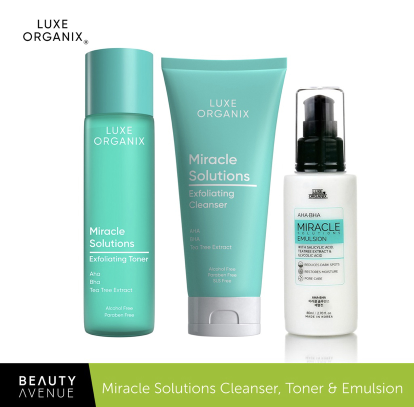 Luxe Organix Miracle Solutions Ahabha Gel Cleanser 120ml And Emulsion 80ml And Pore Toner 150ml 3103