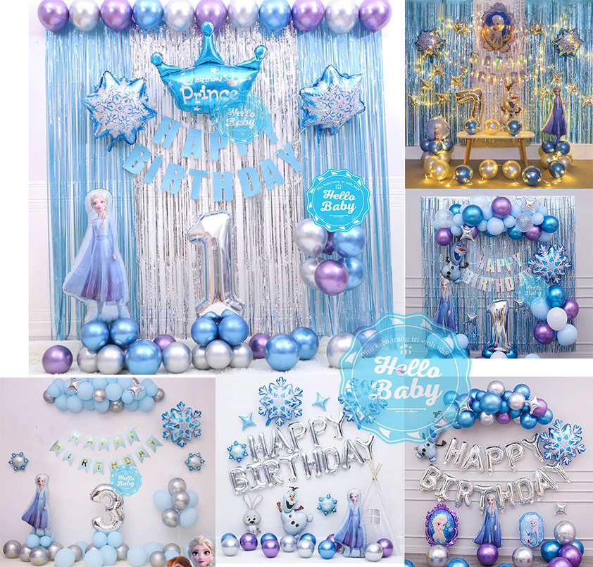 Set balloon birthday decoration theme Elsa (pump + adhesive tape)
