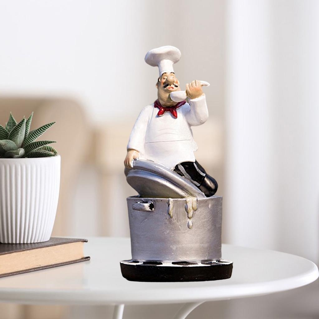 ZYLightt Creative Resin Chef Figurine Statue Model Cooking Kitchen Cafe Table Decor