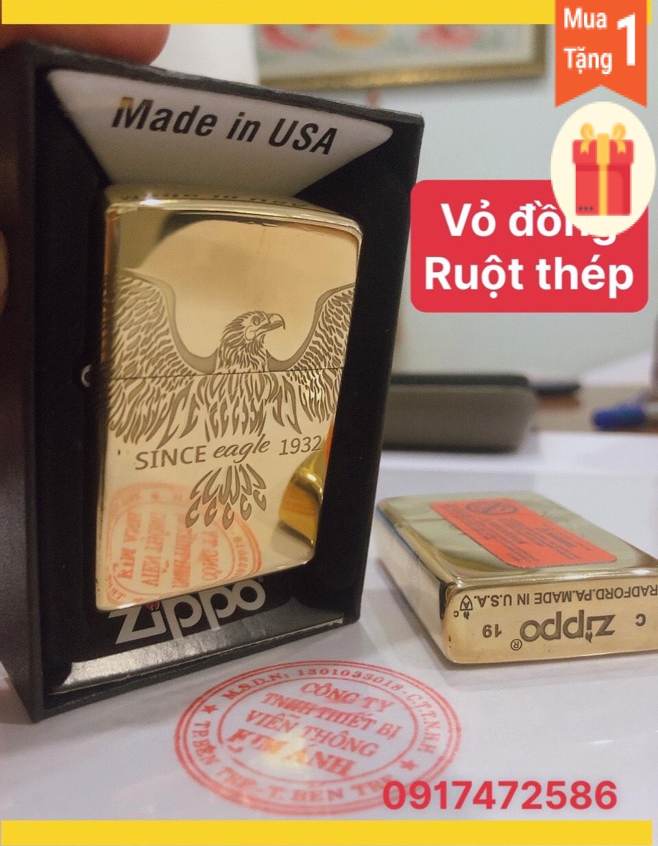 Bật lửa Zippo Armor Vỏ dầy Khắc chìm 4 mặt Since Eagle 1932 Vỏ Đồng ruột thép không gỉ -Có Tem đỏ