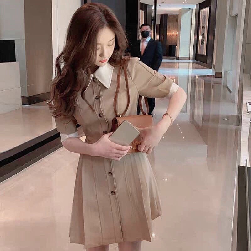 Đầm Công Sở Cổ Bẻ Phối Nút Dạo Phố Cực Xinh BY8332