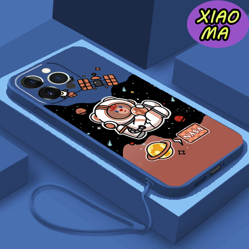 For iPhone 14 Pro Max CellPhone Case Cute Bear Universe Moon Pattern Candy Color Phone Case