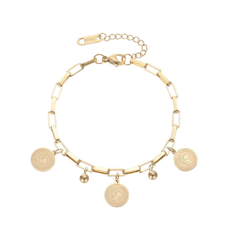 Enacolor Women Personality Titanium Steel Circle Card 18K Gold Plated Bracelets Ins Girl Hip Hop New Accessories Fashion. 