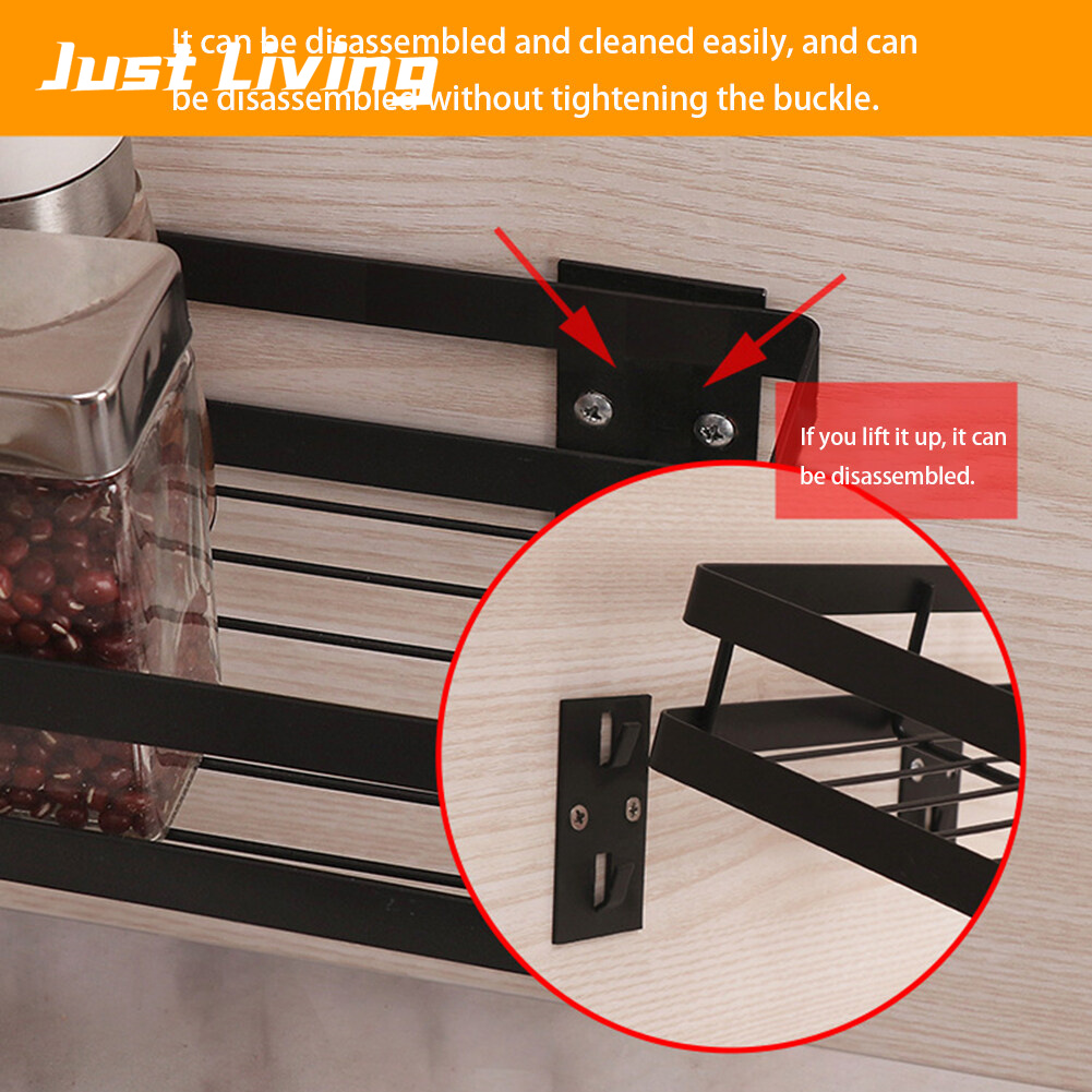 JustLiving Giá Để Đồ Nhà Bếp Giá Để Đồ Treo Gia Vị Nhà Bếp Treo Tường Không Đục Lỗ Giá Sắp Xếp Phòng Tắm (Không Khoan)