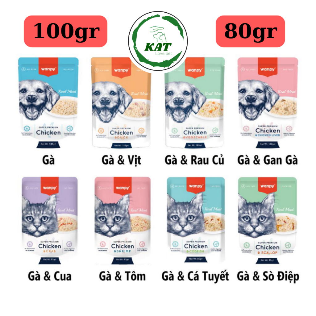 [85gr 100gr] Pate Wanpy Premium cho Chó Mèo - Gói 85g 100g - KAT Store