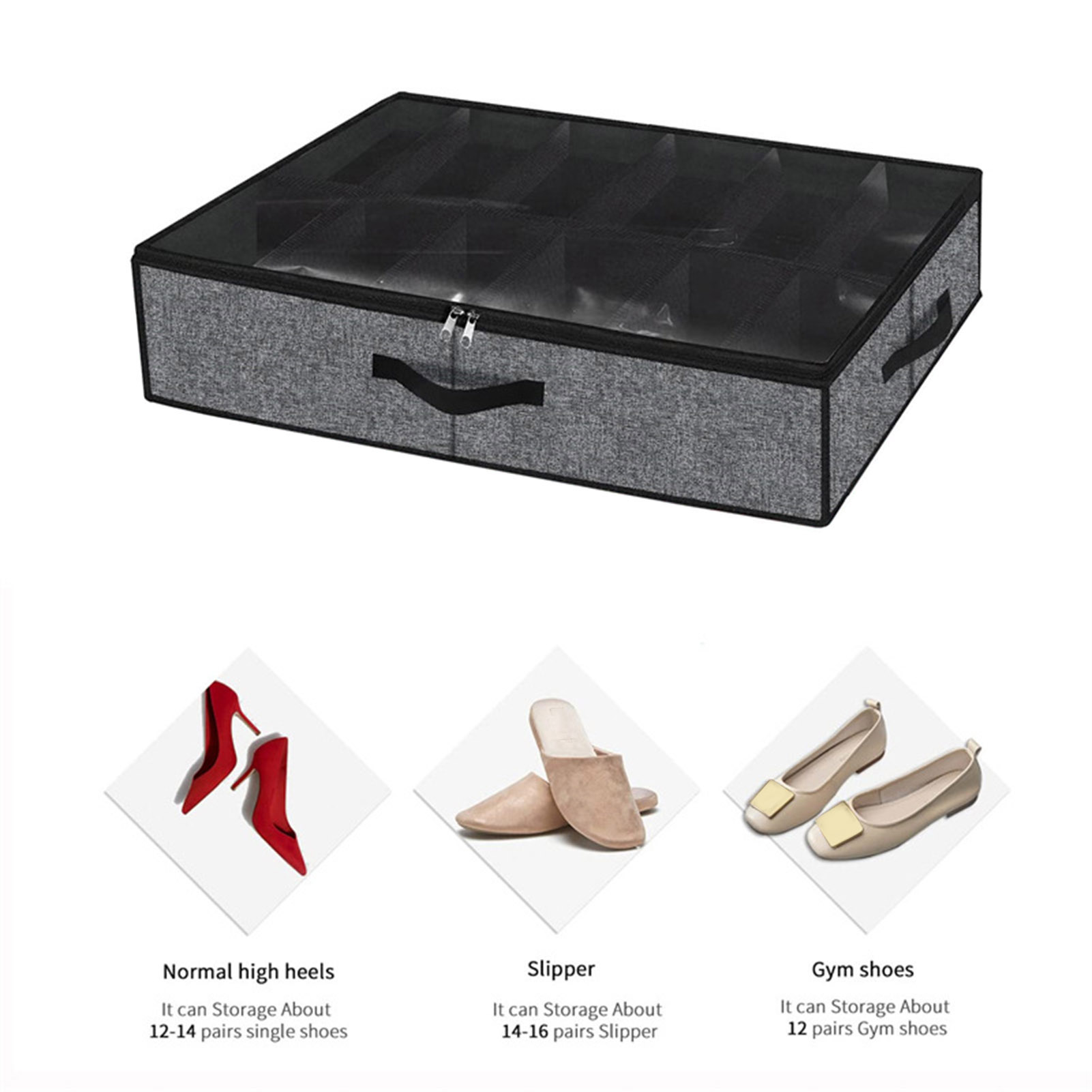 BDZL Bed Bottom Shoe Storage Box Side Handle Shoe Storage Container Space-saving Shoe Storage Box with Clear Dust-proof Cover Ideal Organizer for Home Bedroom