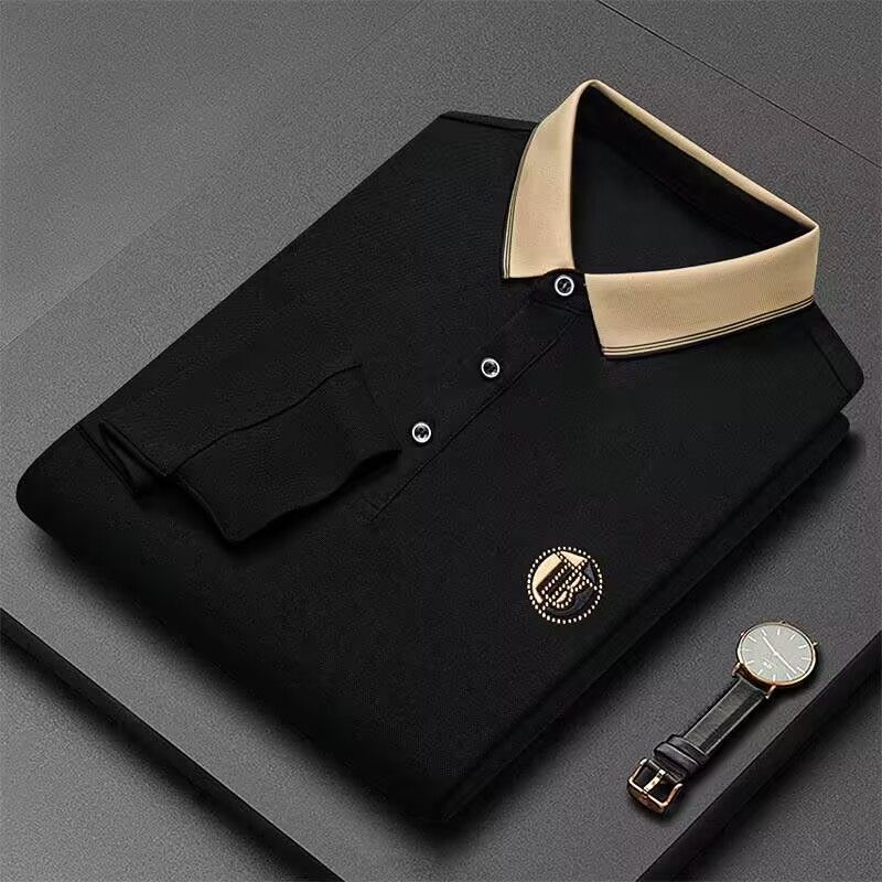 Embroidered Polo Shirt for Men Lapel Business Polo Shirt Autumn Long-sleeve T-shirt