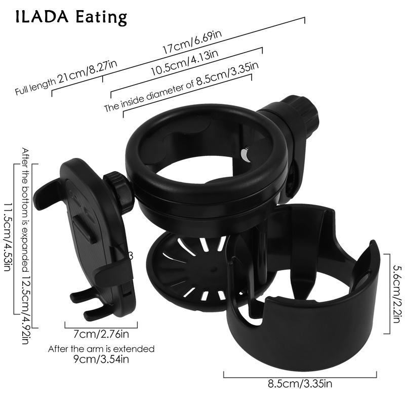 Stroller Cup Holder and Phone Holder Universal Double Hole Pushchair Bottle Holders 360° Rotating Phone Holder for Stroller Baby Cars Cup Holder