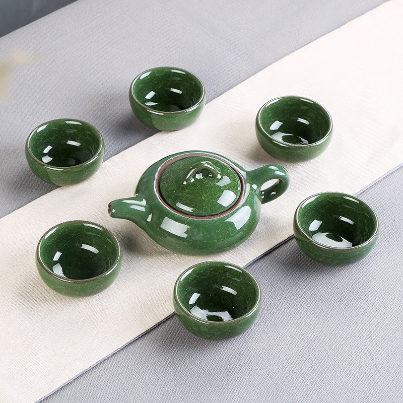Ấm chén men rạn lưu ly thưởng trà , bộ ấm chén men rạn 1 ama 6 chén uống trà chè Huydecor