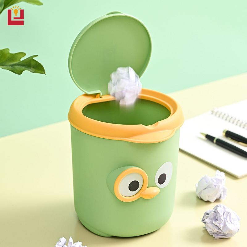 Office desktop trash bin, home bedroom bedside, cute mini with cover, multifunctional storage, large open mouth paper basket
