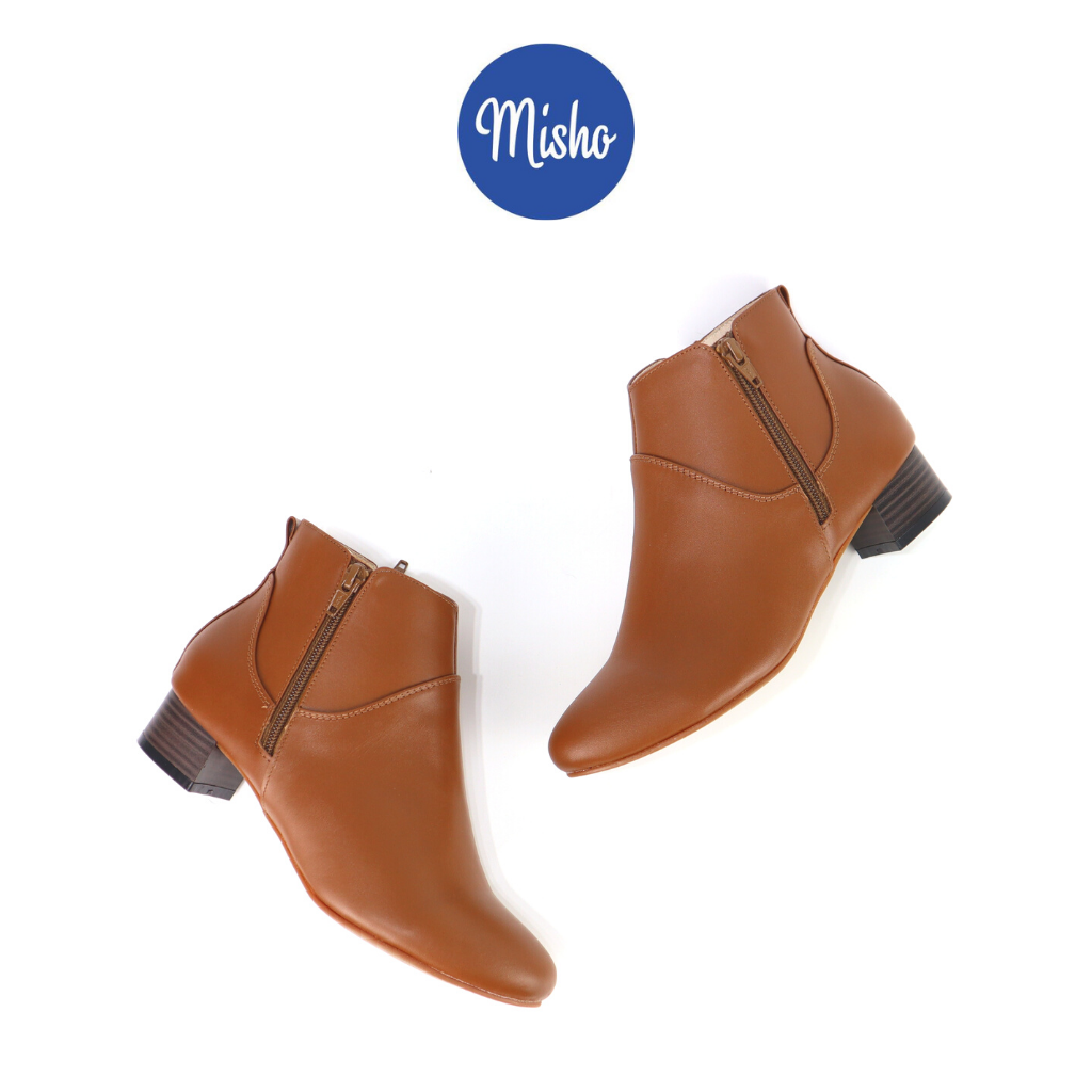 Giày Boot Cổ Thấp Da Thật Bốt Misho Chất Da Mềm Mại Gót Vuông 3p 1087