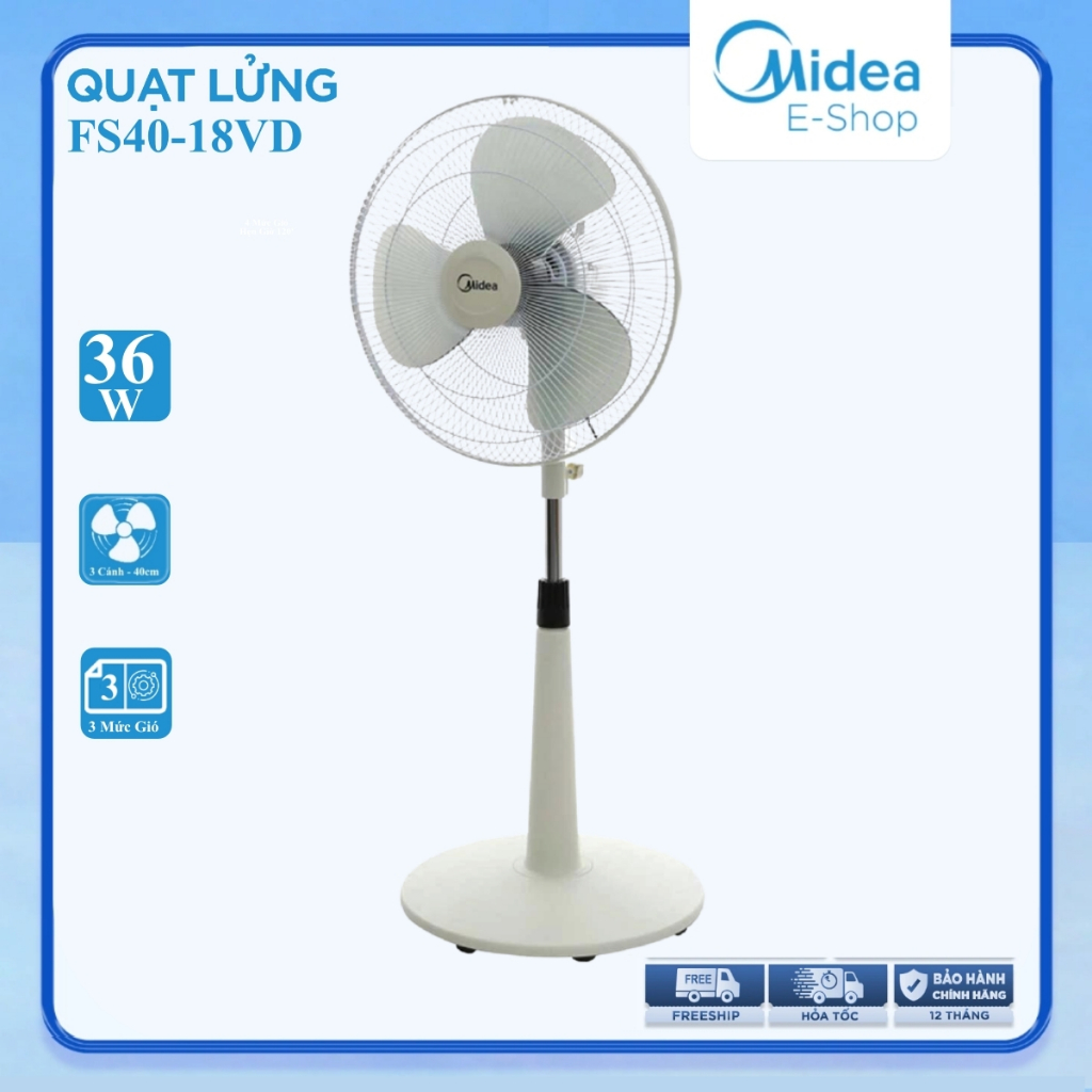 Quạt Lửng Midea FTS40-17VD 36W | Quạt Cây 40cm 3 Cánh, 3 Tốc Độ Gió Mạnh, Chính Hãng
