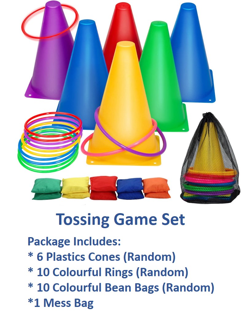 THE TWIDDLERS - 3 in 1 Ring Toss Party Game for Kids Play - Colourful Hoops  and Cones, Bean Bag Throwing Toy for Children Carnival, Birthday Outdoor