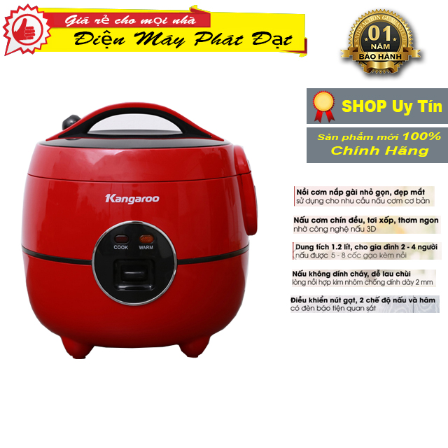Nồi cơm điện Kangaroo 1.2 lít KG822 đỏ [ 𝗵𝗮̀𝗻𝗴 𝗺𝗼̛́𝗶 𝗰𝗵𝗶́𝗻𝗵 𝗵𝗮̃𝗻𝗴]