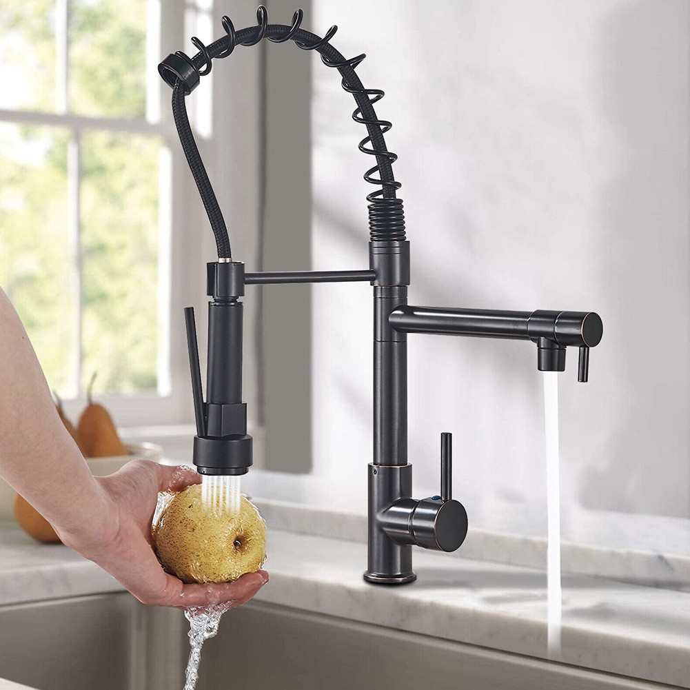 304 Stainless Steel Wall Mounted Pull Out 360° Rotate Kitchen Faucet