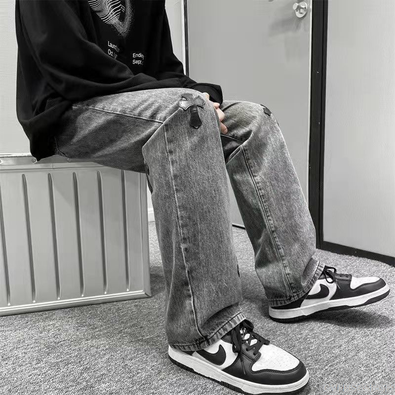 Quần dài trào lưu vibe plus phiên bản dài thẳng ống Quần jeans rộng thùng thình soái hi hip hop học sinh quần jeans nam thập tự giá trái tim cro d0463