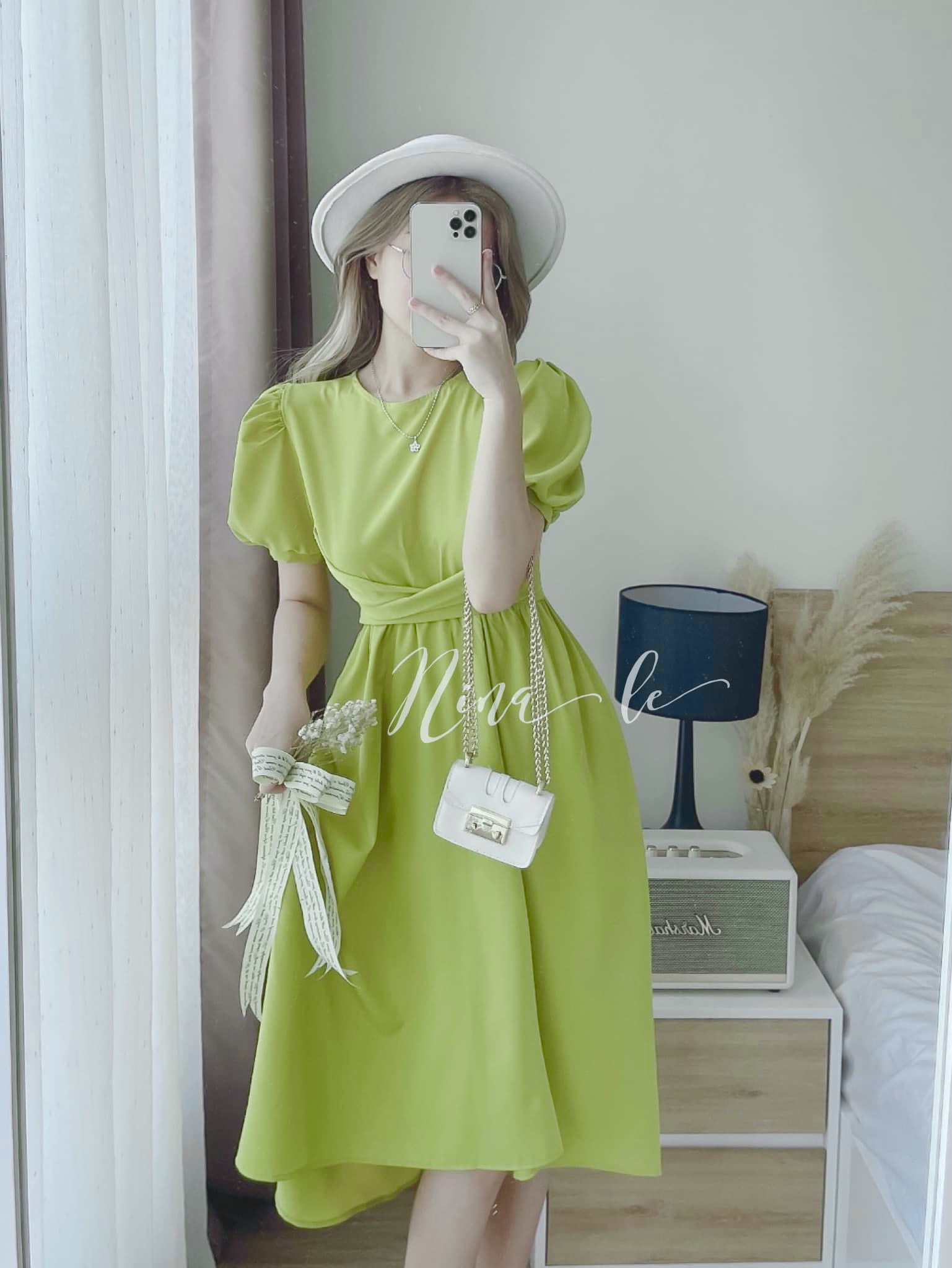 Đầm Nữ Tay Phồng Xoè Tiểu Thư Nhúng Eo