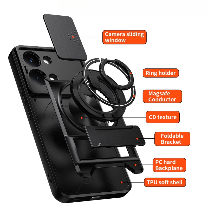 Phone case For Oneplus Nord 6 / 15R Phone Case Magnetic Back Cover Hard Shock Resistant Camera Protection Bracket Navigation Bracket Ring Cover For Oneplus 15R Cover cases.