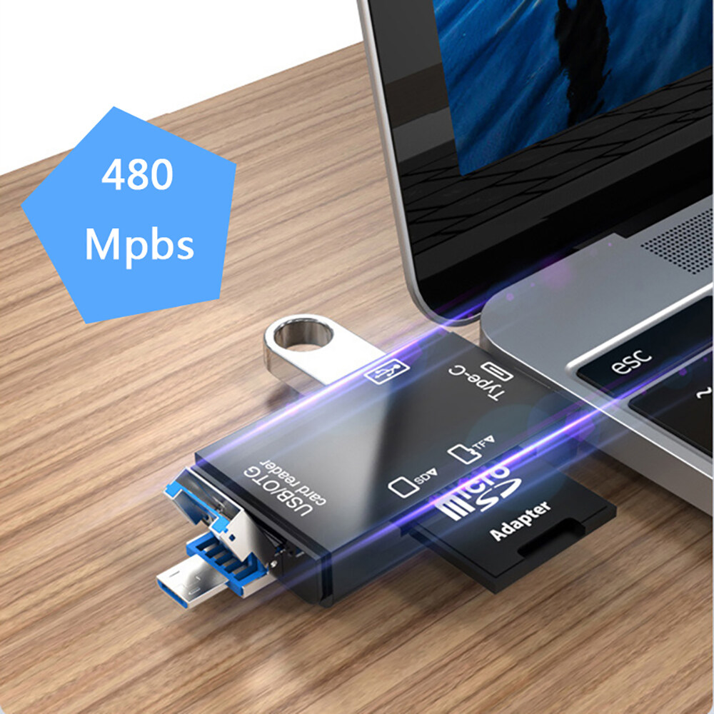 JTKE SD Card Reader USB C 6 In 1 USB 2.0 TF Micro SD Smart Memory Card Reader Type C OTG Flash Drive Card Reader Adapter