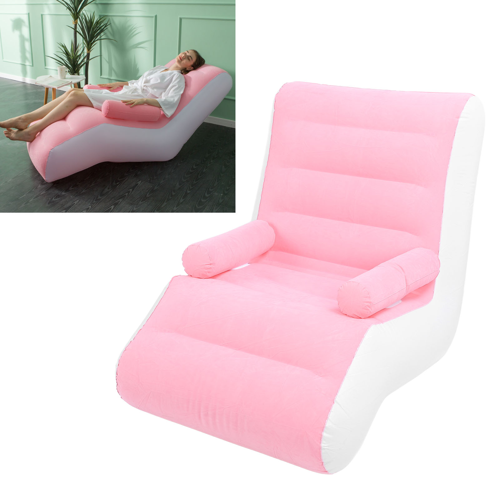 Inflatable Sofa Multipurpose Easy To Inflate Inflatable Lounge S Shaped Strong Load Bearing Foldable Comfortable Pink with Armrests for Bedroom. 