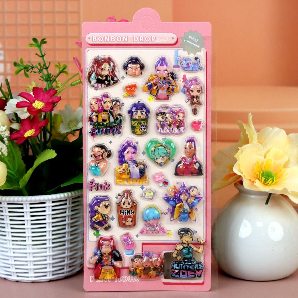 4PCS Cartoon Mira Zoey Rumi K-pop Demon Hunters 3D Relief Sticker ...