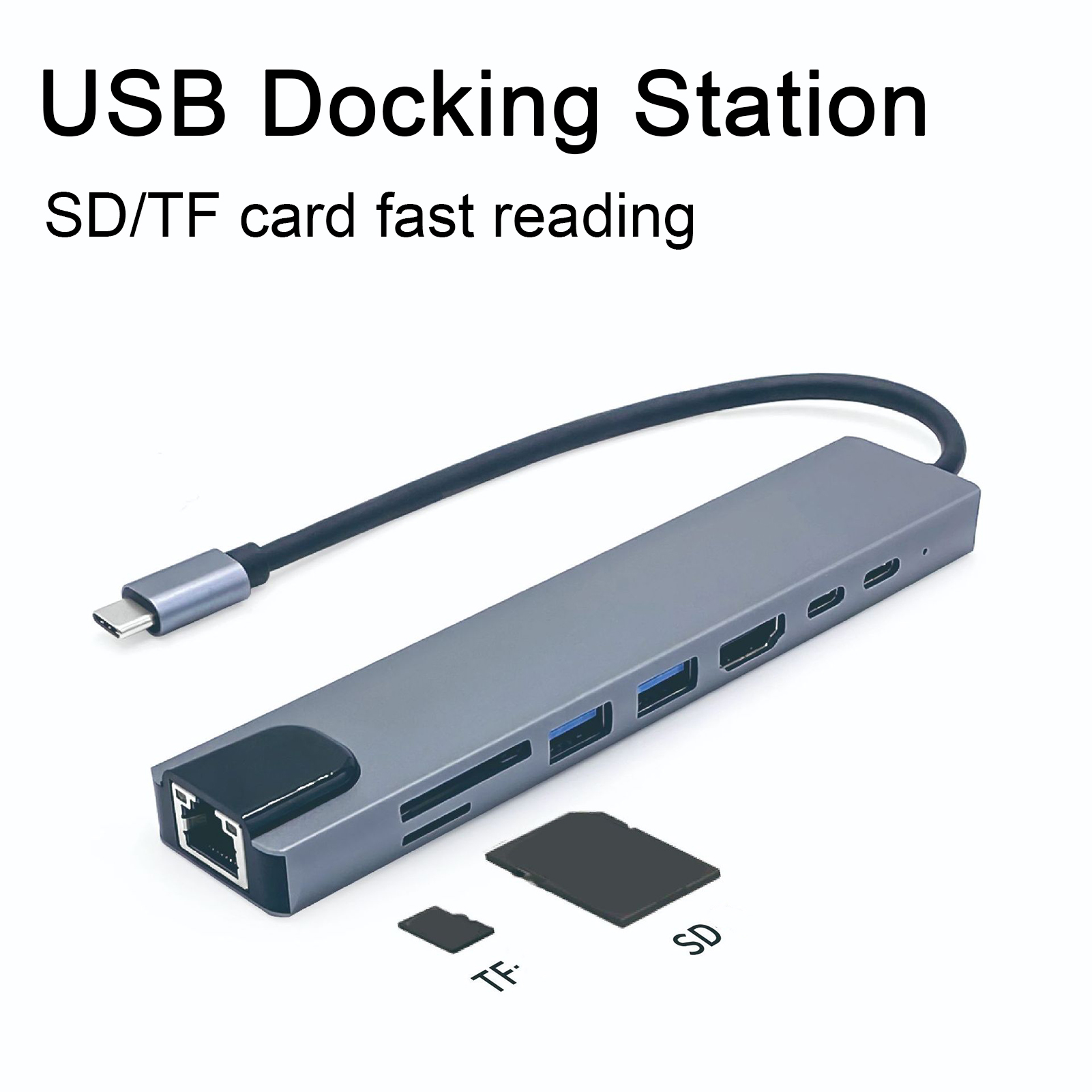Anxinshui Docking Hub Ethernet Adapter 8-in-1 Usb Type-c Docking Station with Ethernet Card Reader High-speed Data Transfer Hub less Than