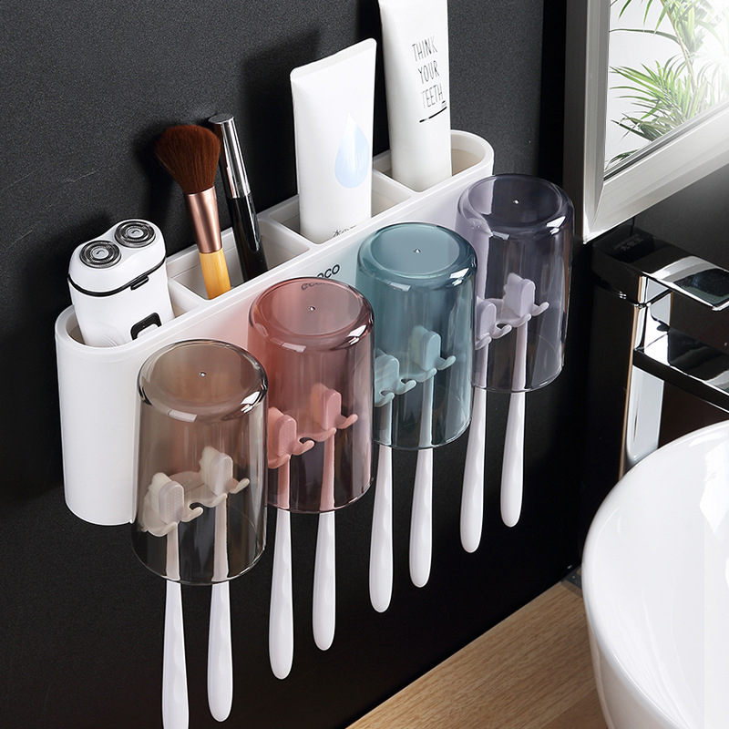 Kệ cắm bàn chải đánh răng dán tường kèm 4 cốc ECOCO
