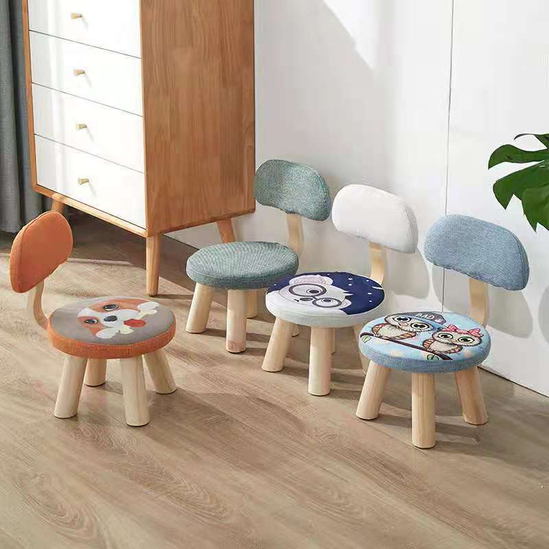NFA Children's small stool, household solid wood low stool, modern and simple backrest, small chair, bedroom, living room, baby shoe changing stool
