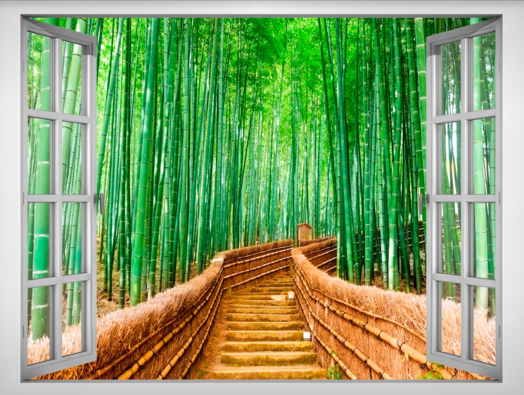 Tranh dán tường cửa sổ 3D cảnh rừng trúc VTC VT0242