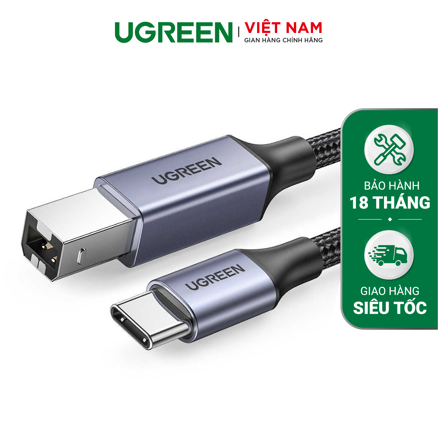 Cáp máy in Type-C sang USB B UGREEN US370 - Tốc độ truyền tải 480Mbps - Lõi đồng nguyên chất, 3 lớp bảo vệ chống nhiễu - Hàng phân phối chính hãng - Bảo hành 18 tháng 1 đổi 1 | 80807