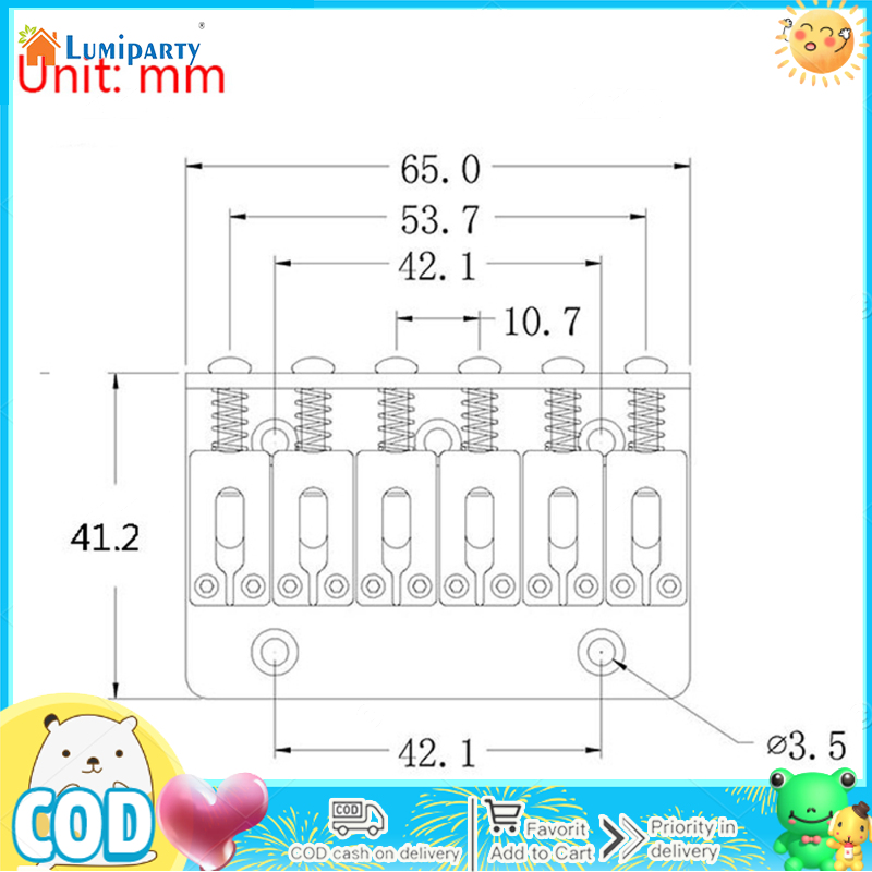 6-string 65mm Electric Guitar Hardtail Fixed Bridge Ball String Code Tail Pipe Top-load Bridge Compatible For Strat Tele