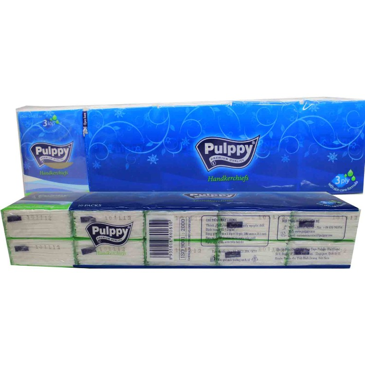 KHĂN GIẤY LỤA PULPPY BỎ TÚI 3 LỚP - LỐC 10 GÓI